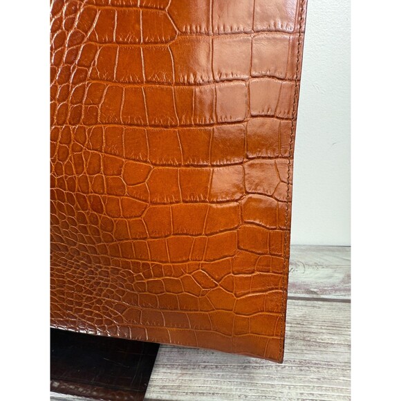 Italian Croc-Embossed Camel Brown Genuine Leather Tote bag Italy, Pristine - Picture 13 of 16